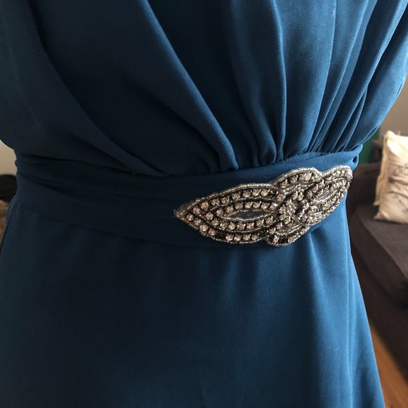 Blue Knee Length Bridesmaid Dress - Hush Collection + Rhinestone Sash - Picture 6 of 15